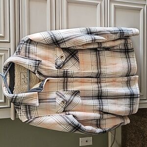 Fully lined jacket, button up plaid Pink & Dark blue. Size XL